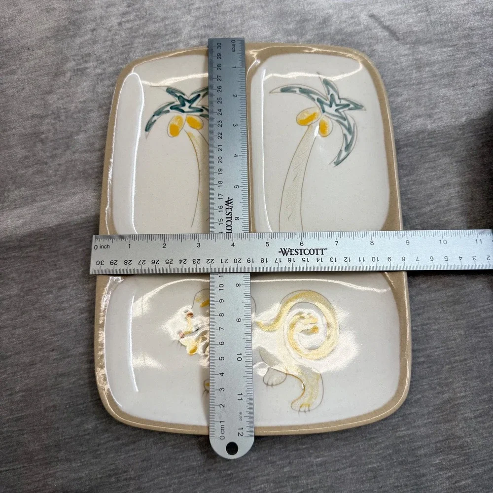 VTG 50's Glidden Pottery 300 Divided Tray Lion Palm Tree‎ MCM Circus Server Dish